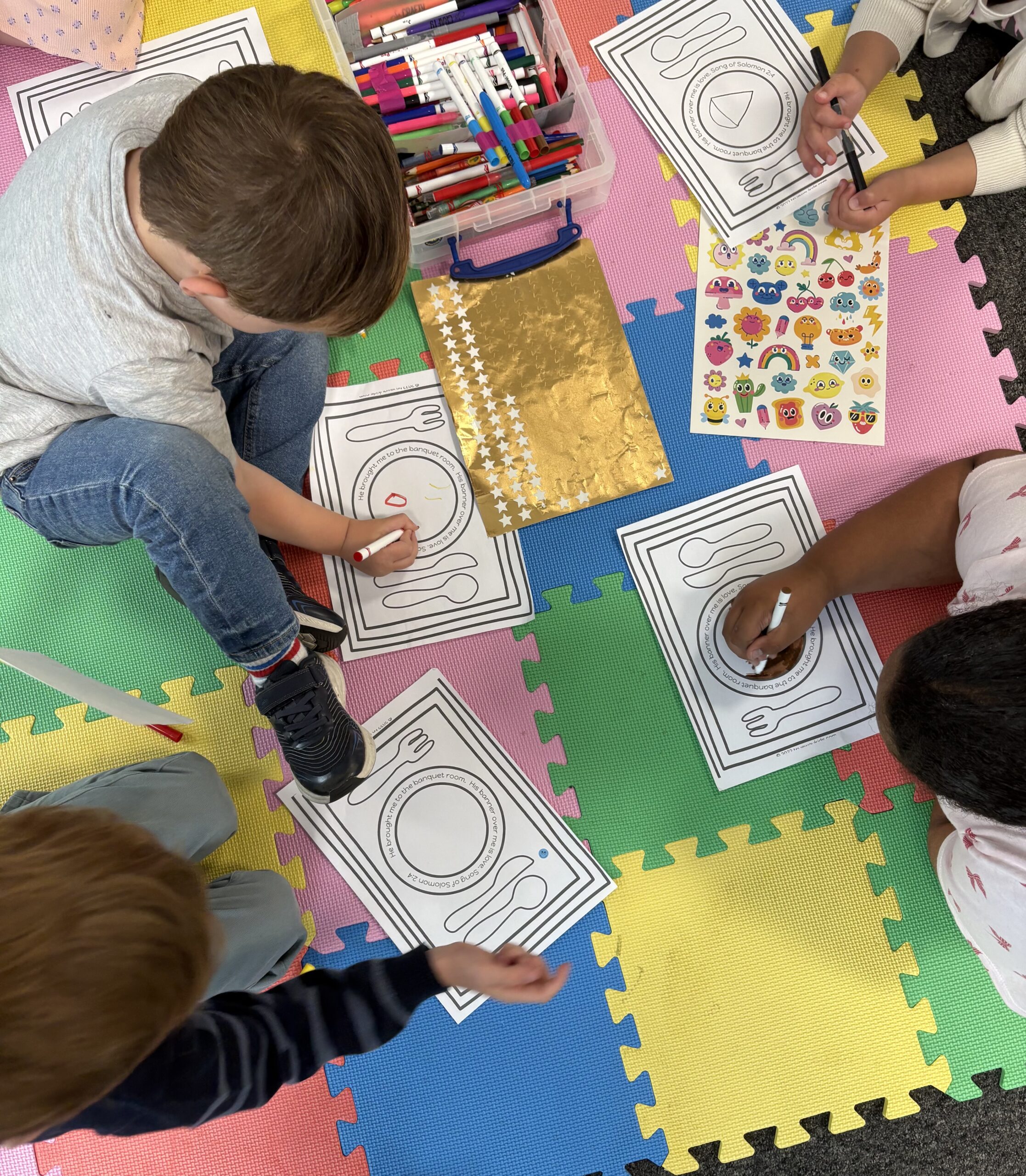 Children colouring and doing crafts at C3 Kids during a Sunday service at C3 Liverpool